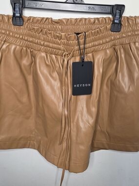 Heyson High-Waist Faux Leather Shorts in Tan
